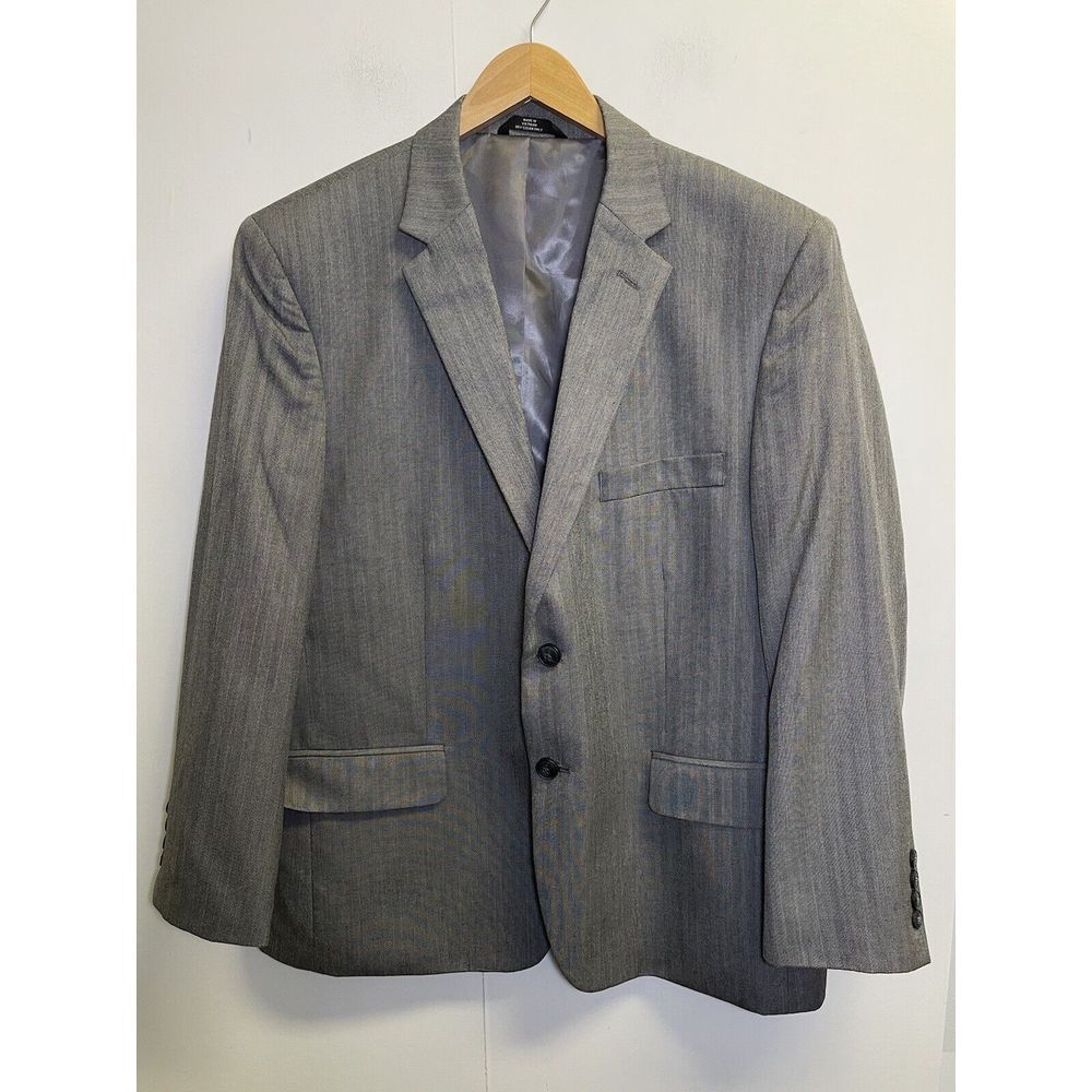 HAGGAR Mens Size 44S Gray Herringbone Blazer/Suit Jacket